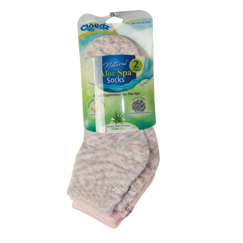 Cloudz - Pink Natural Aloe Vera Spa Socks - (2 Pairs/Assorted Solid & Patterned) - Image 2